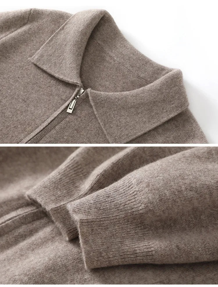 Men's Collared Zip-Up Knit Jacket