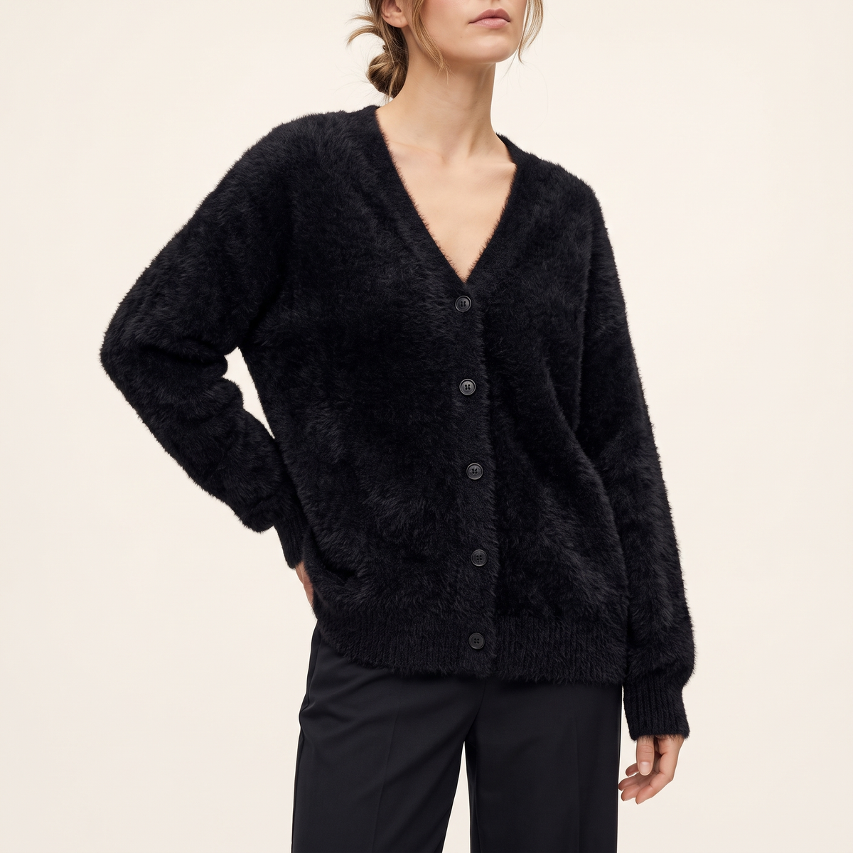 Women's Fluffy Button-Front Cardigan