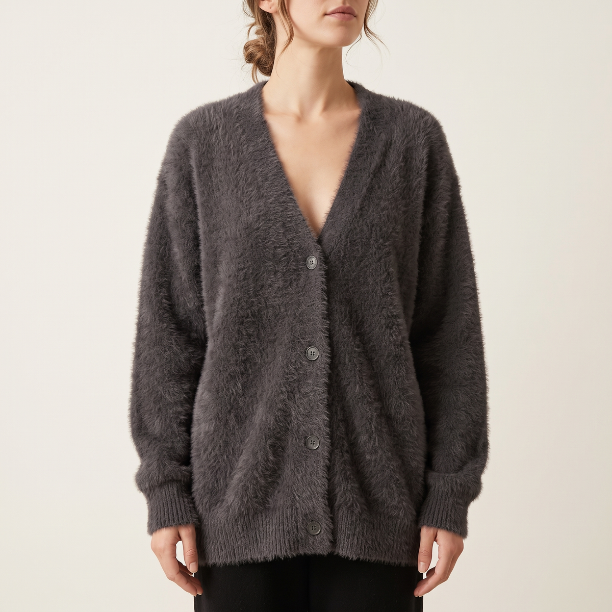 Women's Fluffy Button-Front Cardigan