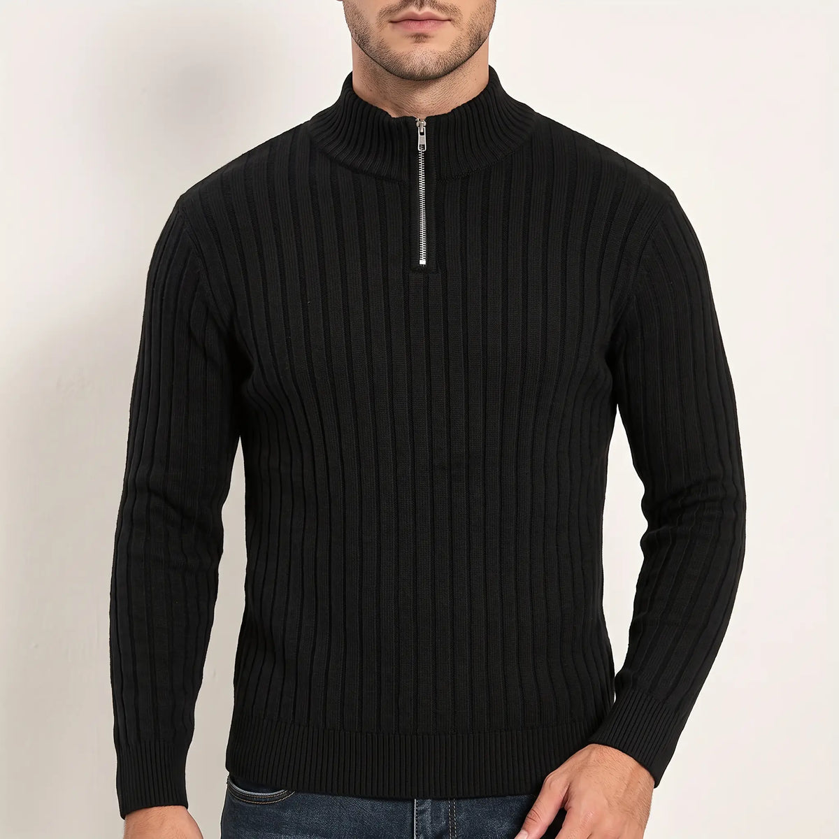 Men's Ribbed Knit Quarter-Zip Sweater