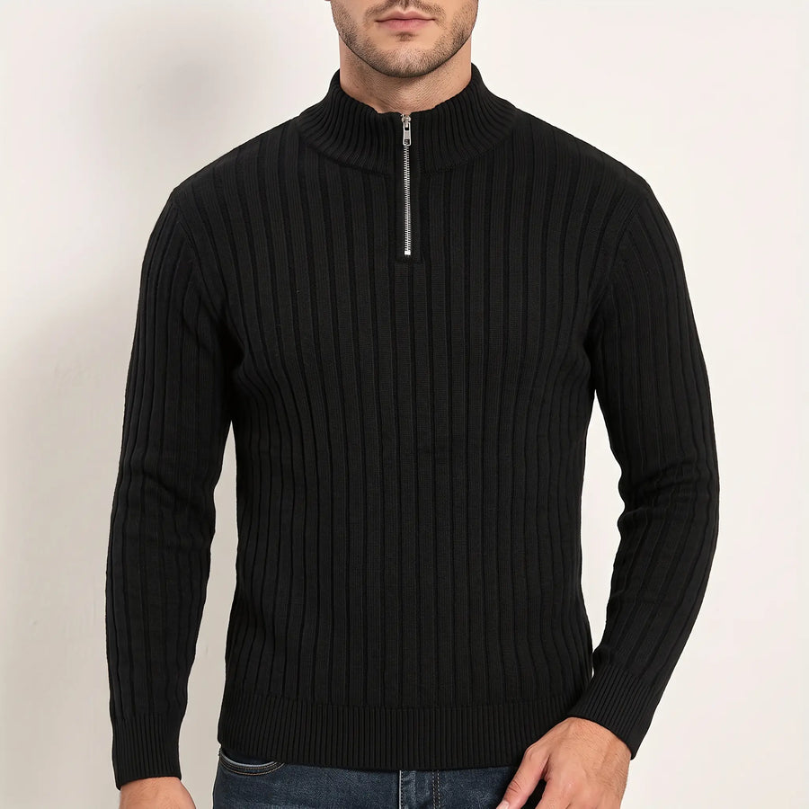 Men's Ribbed Knit Quarter-Zip Sweater