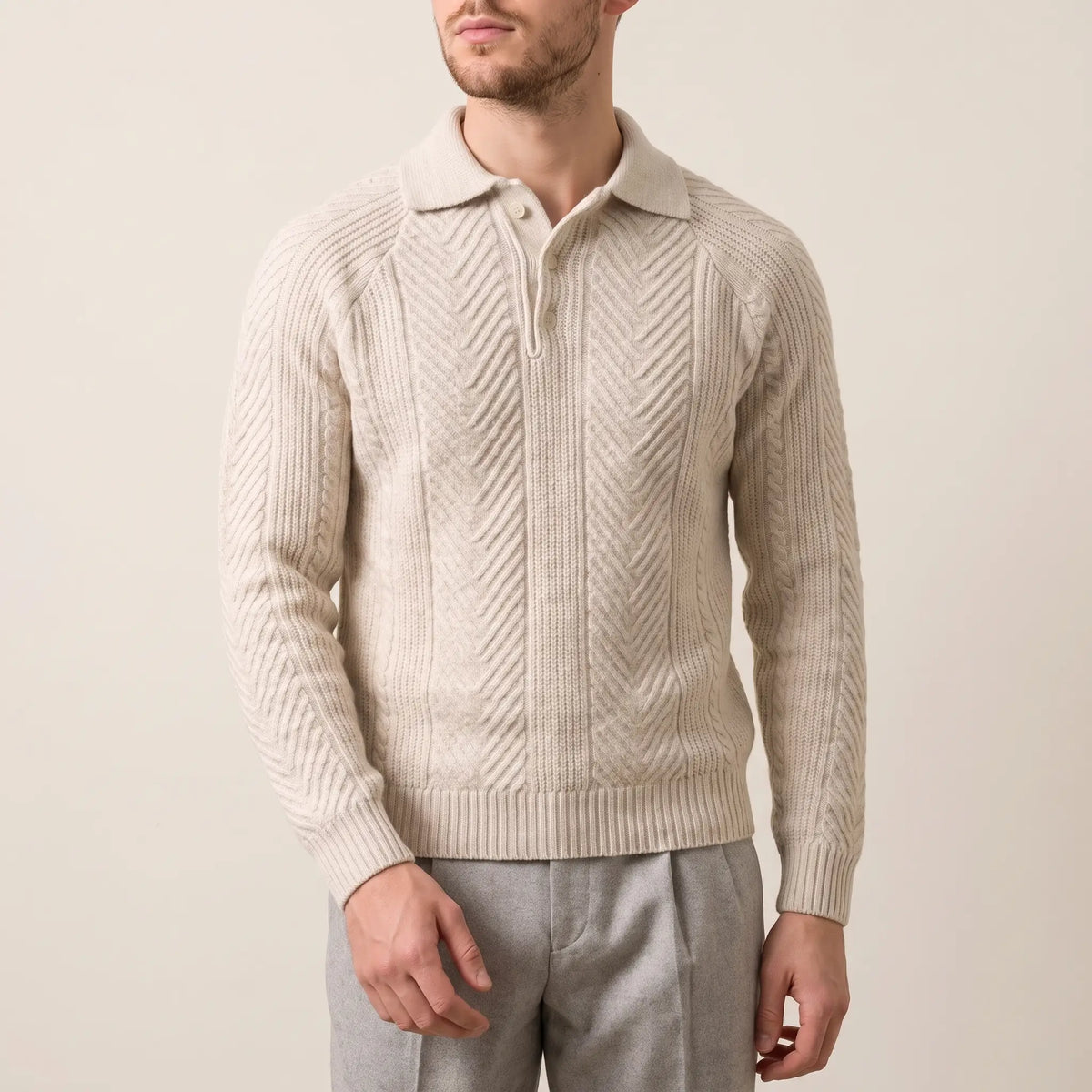 Men's Textured Knit Polo Sweater