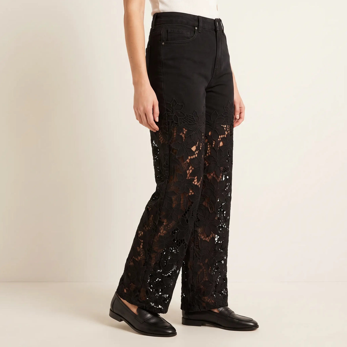 Women's Lace-Panel Wide-Leg Jeans
