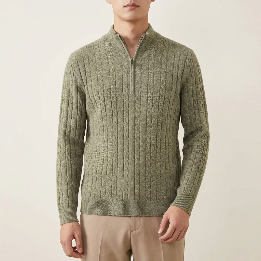Men's Cable Knit Quarter-Zip Sweater