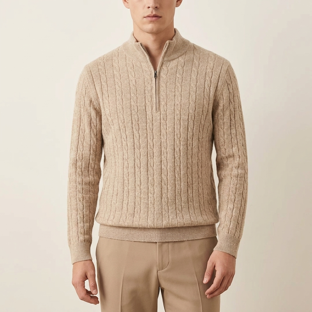 Men's Cable Knit Quarter-Zip Sweater