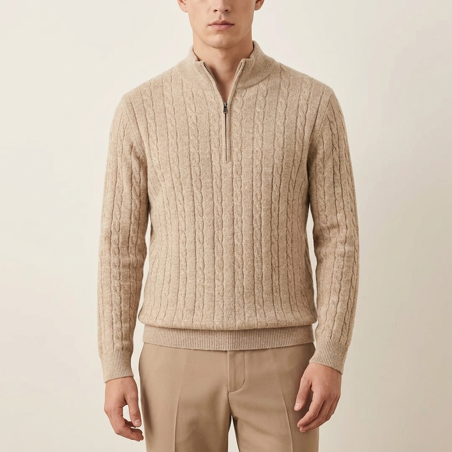 Men's Cable Knit Quarter-Zip Sweater