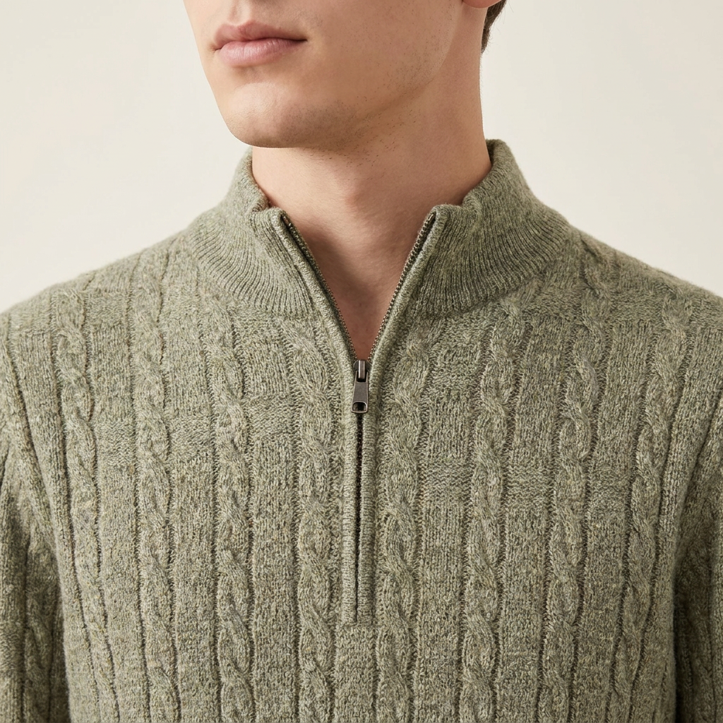 Men's Cable Knit Quarter-Zip Sweater