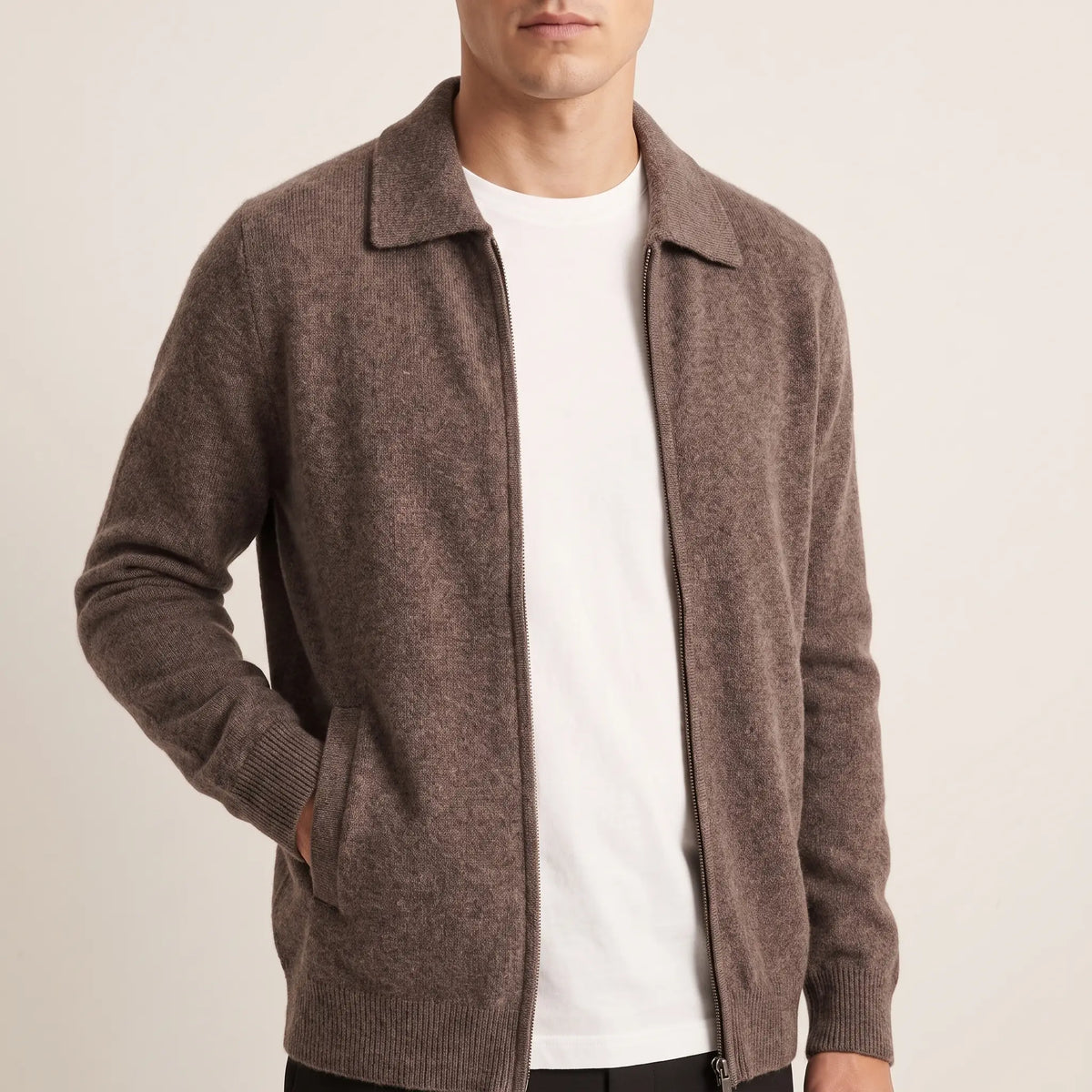 Men's Collared Zip-Up Knit Jacket