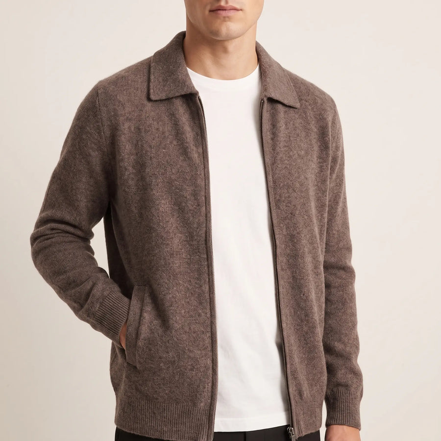 Men's Collared Zip-Up Knit Jacket