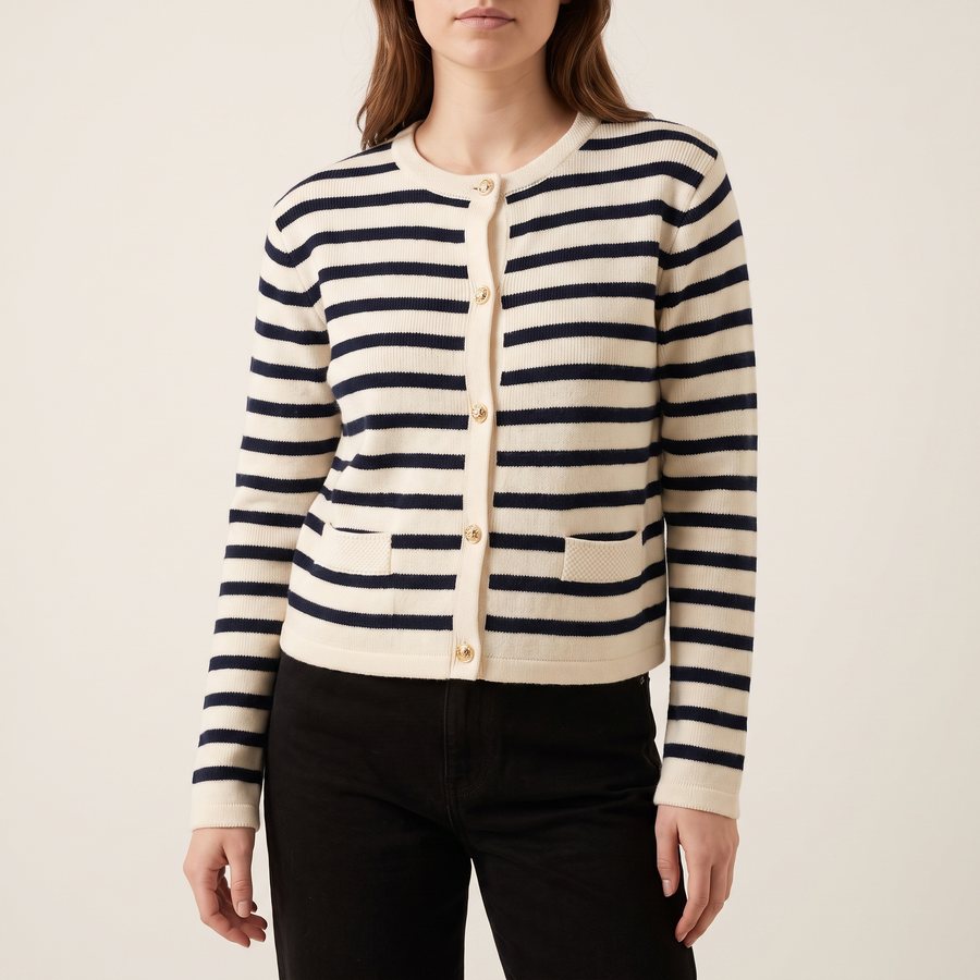 Women's Striped Button-Front Cardigan, front view