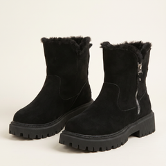 Women's Fur-Lined Suede Ankle Boots in Black, pair 3/4 angle