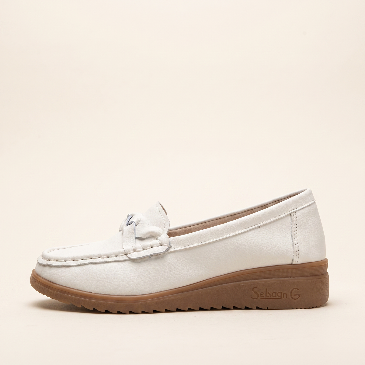 Women's Braided Moccasin Loafers in White, single side profile
