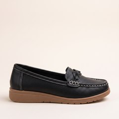 Women's Braided Moccasin Loafers in Black, single side profile