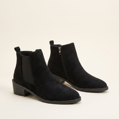 Women's Suede Chelsea Boots in Black, pair 3/4 angle