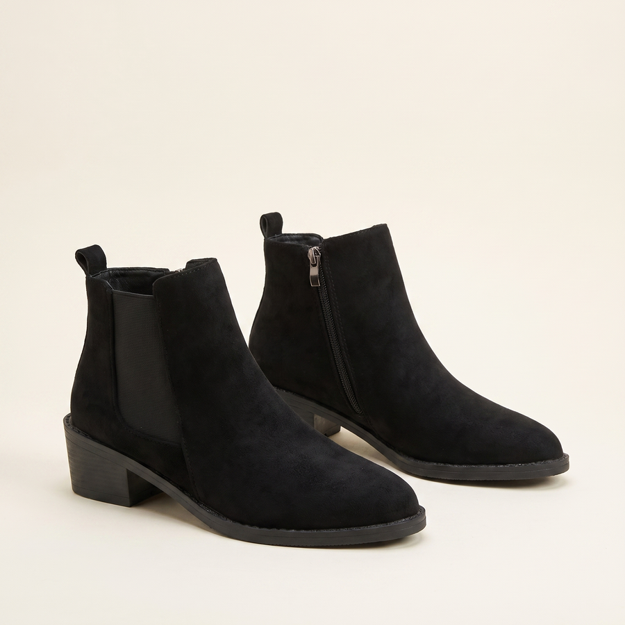 Women's Suede Chelsea Boots in Black, pair 3/4 angle