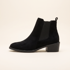 Women's Suede Chelsea Boots in Black, single side profile