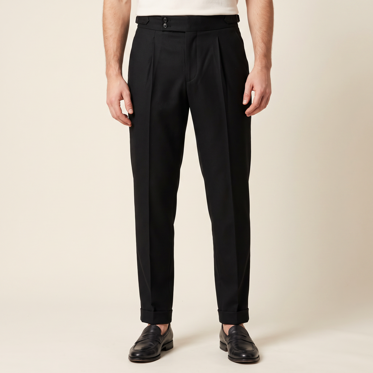 Men's Tailored Turn-Up Trousers in Black, front view