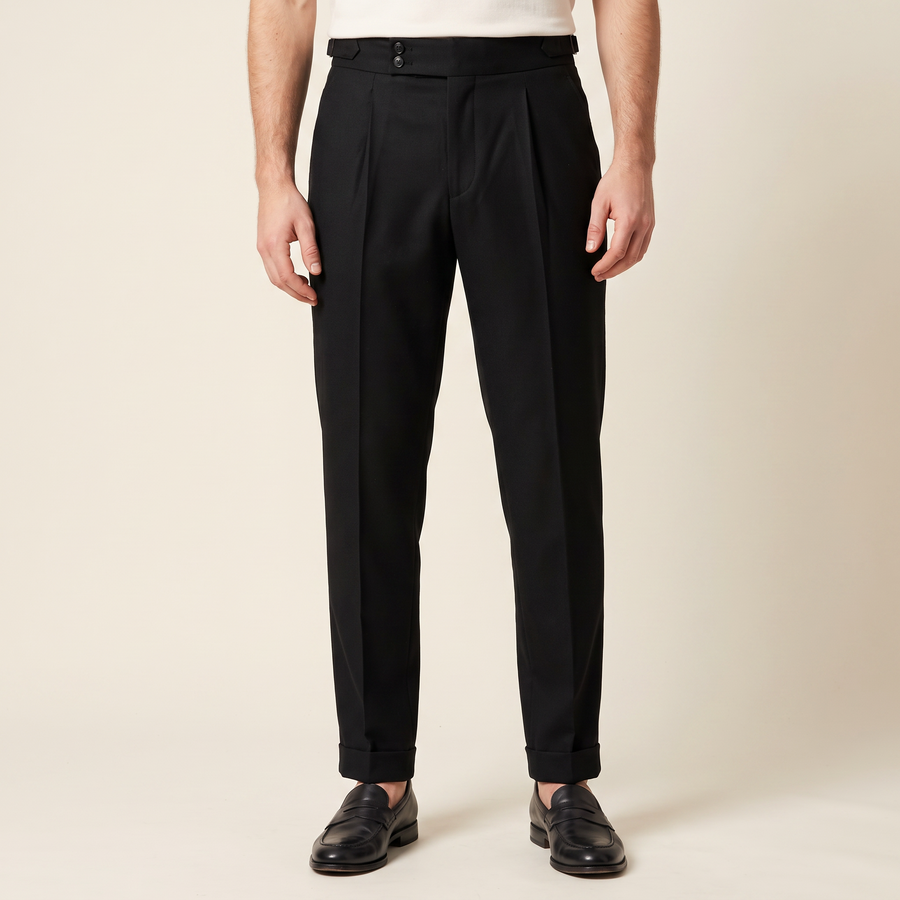 Men's Tailored Turn-Up Trousers in Black, front view