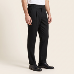 Men's Tailored Turn-Up Trousers in Black, side view