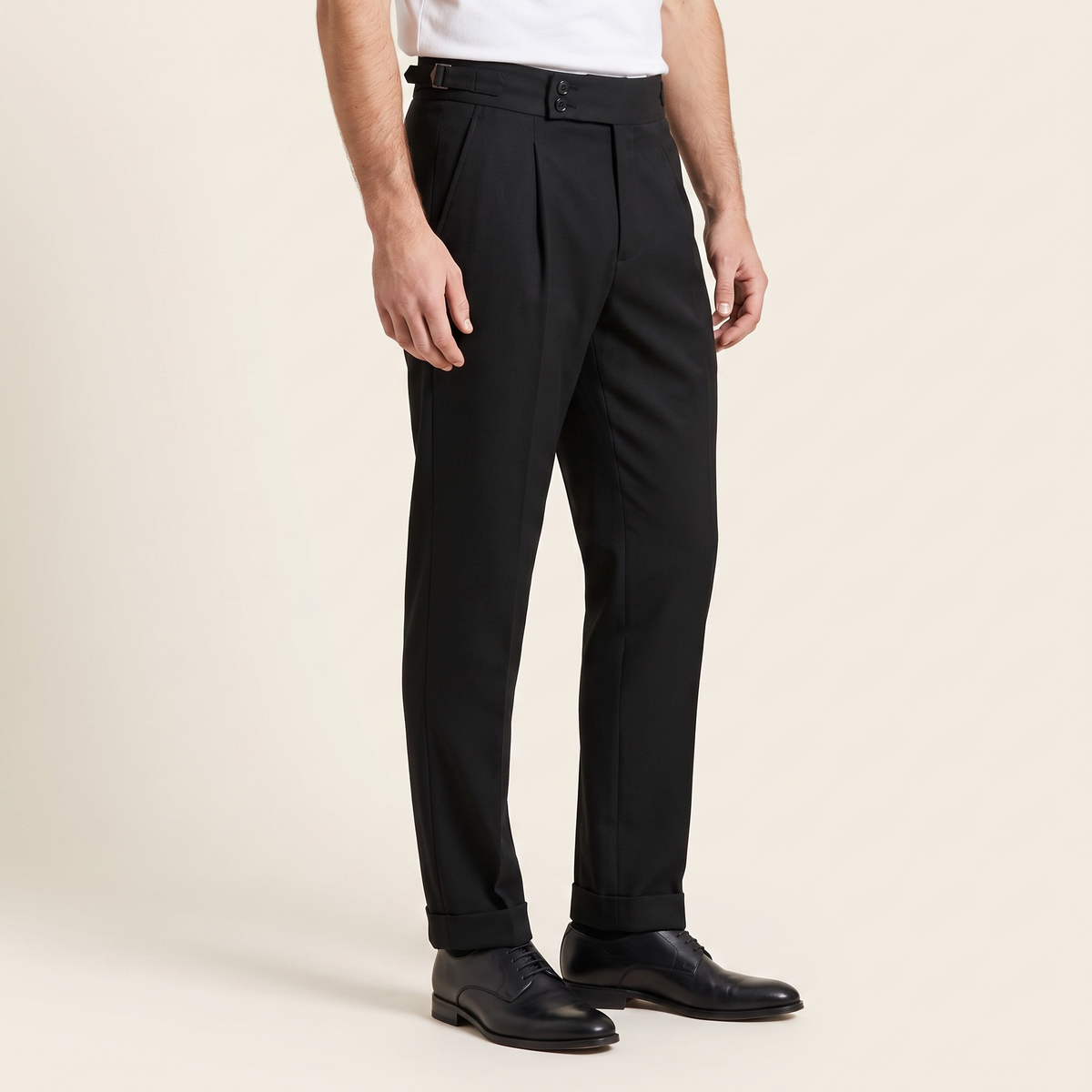 Men's Tailored Turn-Up Trousers in Black, side view