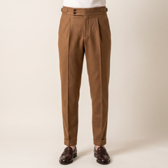 Men's Tailored Turn-Up Trousers in Brown, front view