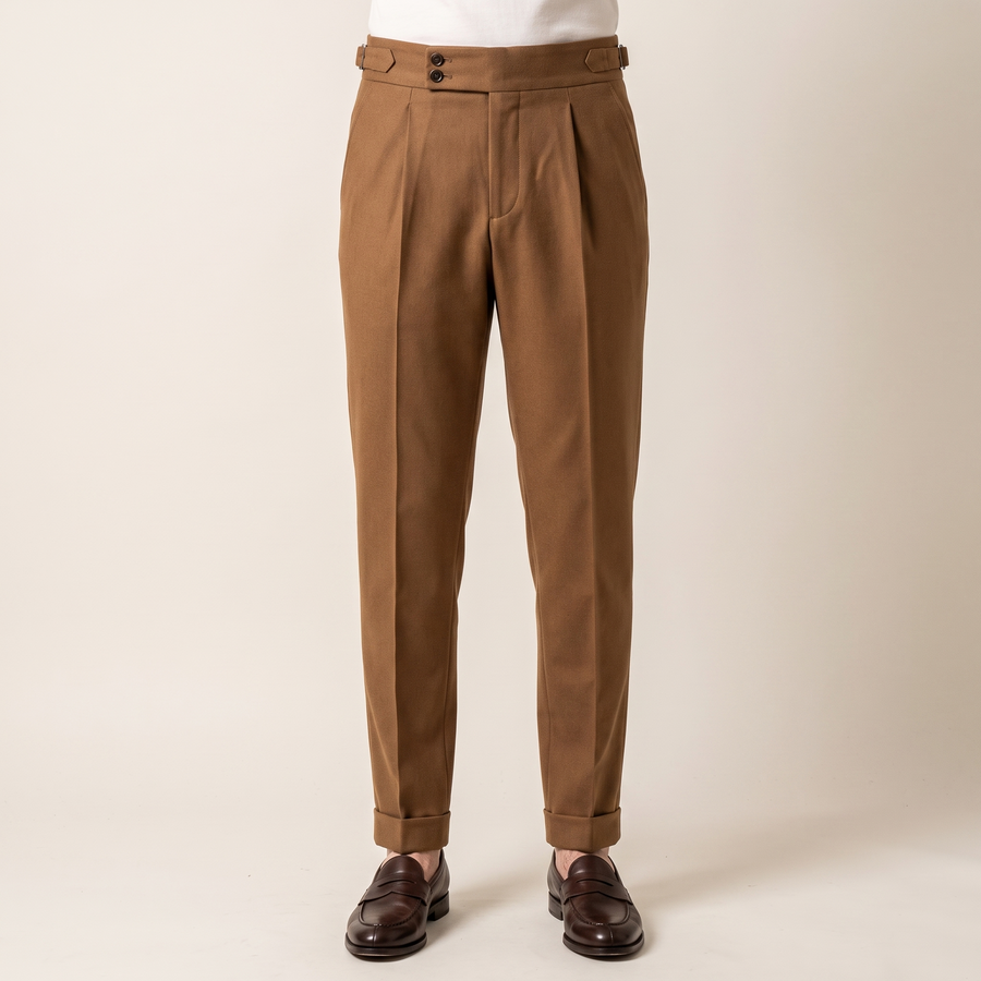 Men's Tailored Turn-Up Trousers in Brown, front view