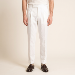 Men's Tailored Turn-Up Trousers in White, front view