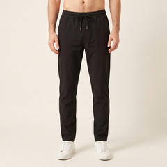 Men's Zip-Pocket Drawstring Trousers in Black, front view