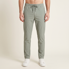 Men's Zip-Pocket Drawstring Trousers in Sage, front view
