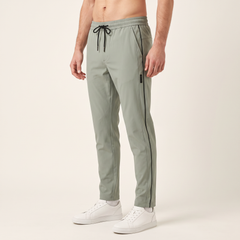 Men's Zip-Pocket Drawstring Trousers in Sage, side view