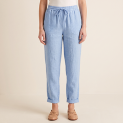Women's Textured Drawstring Trousers in Blue, front view