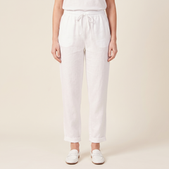 Women's Textured Drawstring Trousers in White, front view