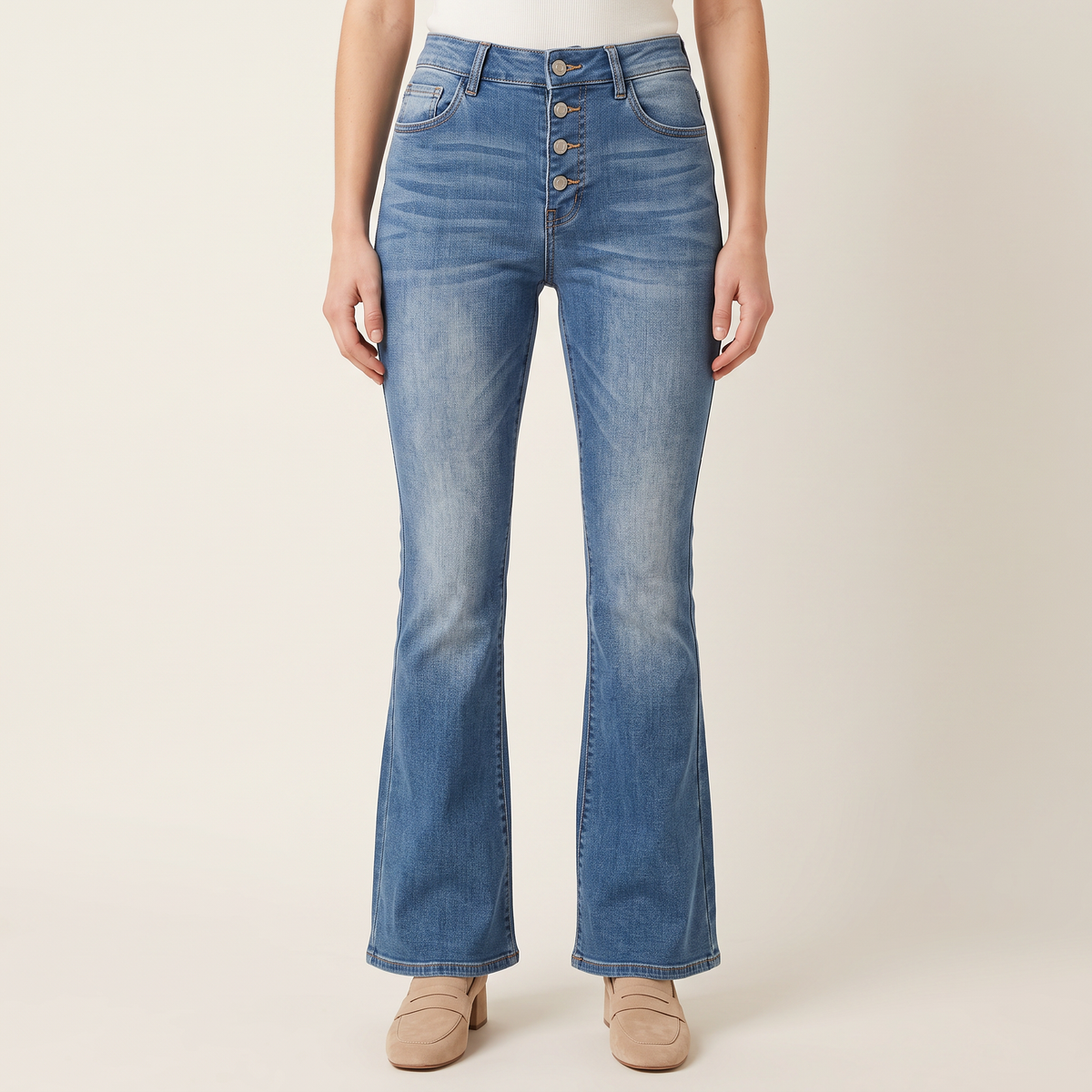 Women's Button-Front Flare Jeans, front view