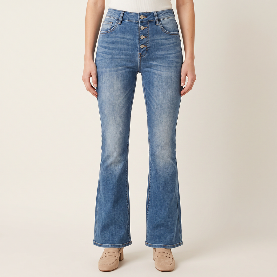 Women's Button-Front Flare Jeans, front view