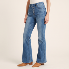 Women's Button-Front Flare Jeans, 3/4 angle
