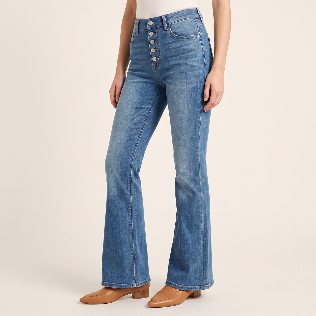 Women's Button-Front Flare Jeans, 3/4 angle