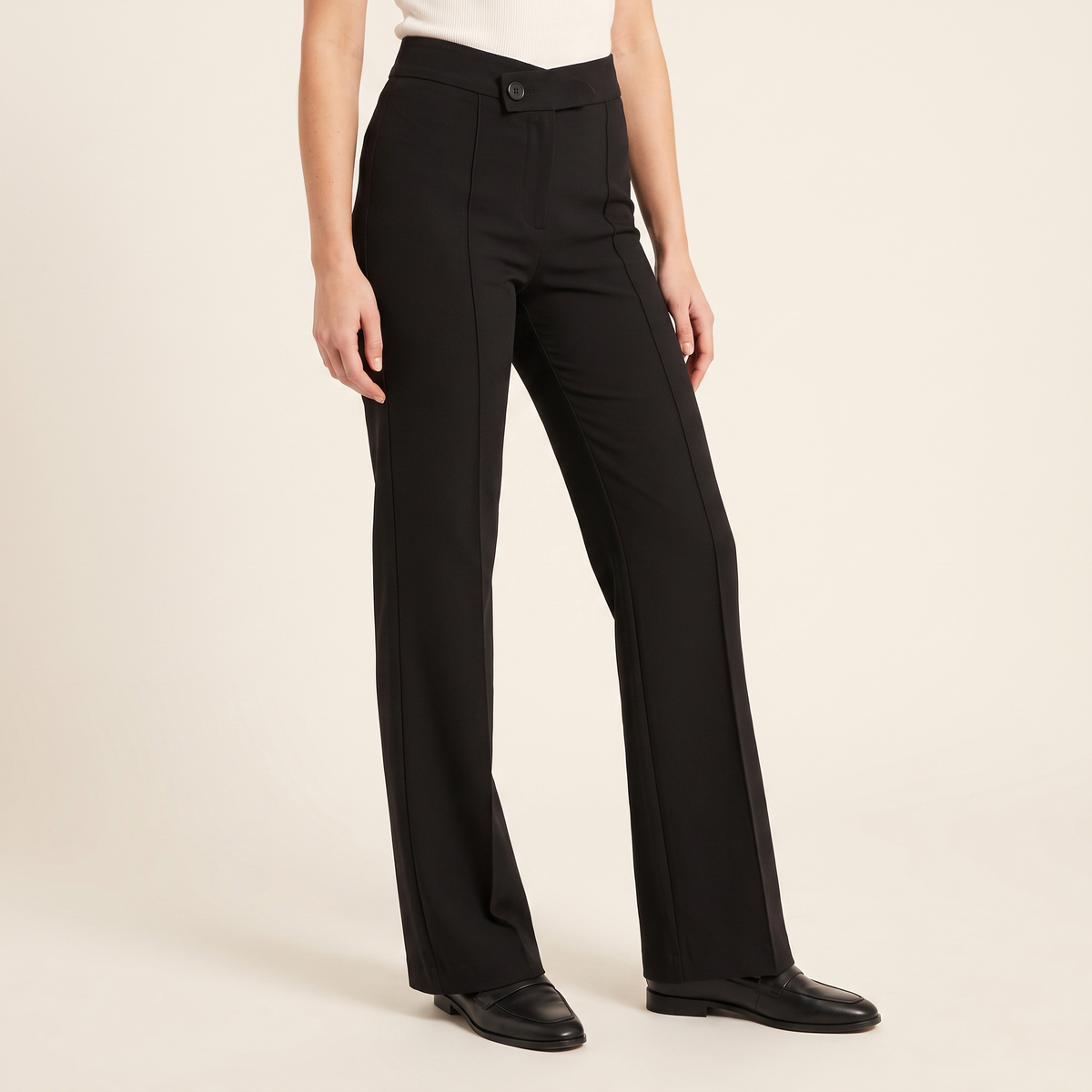 Women's Tailored Flare Trousers in Black, 3/4 angle