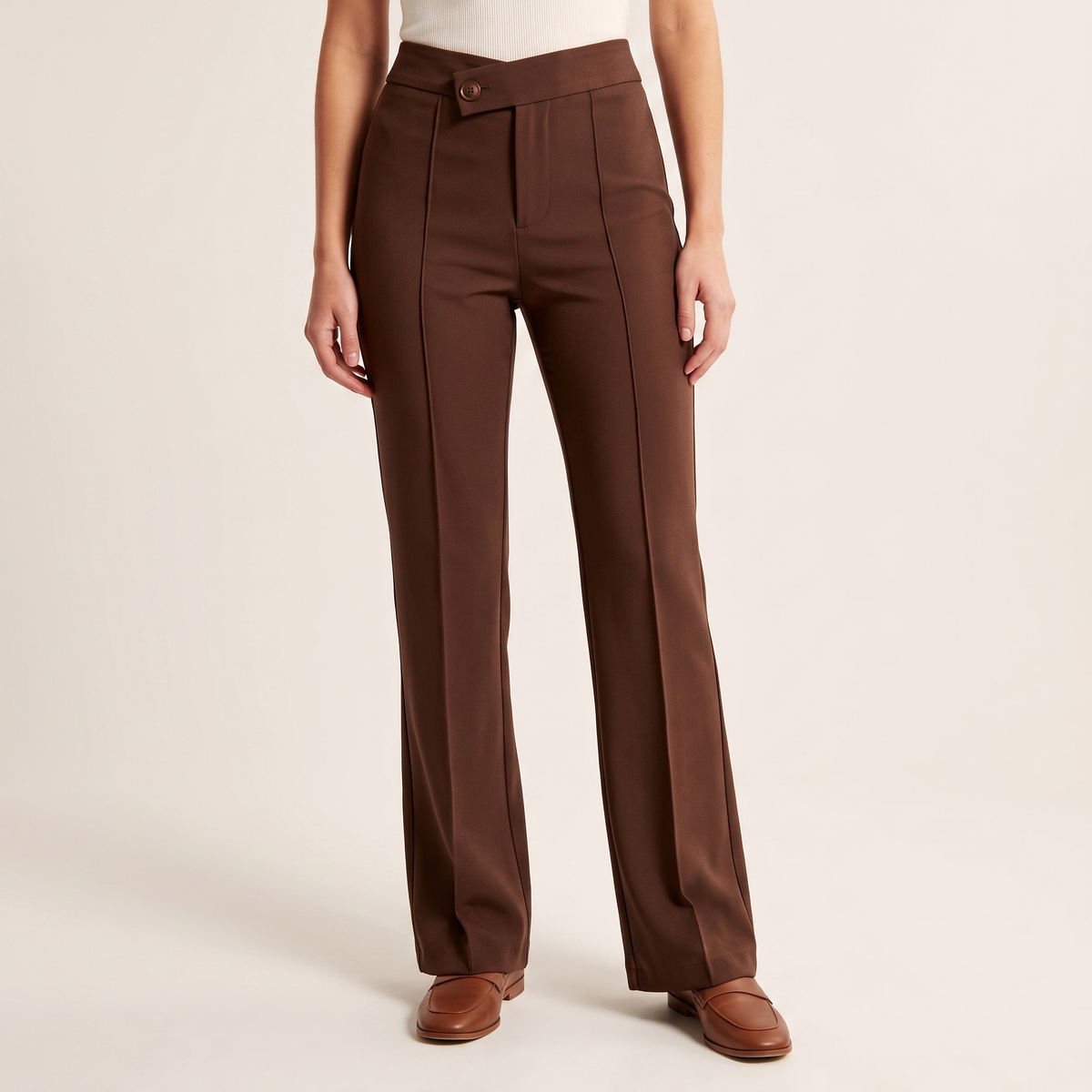 Women's Tailored Flare Trousers in Brown, front view