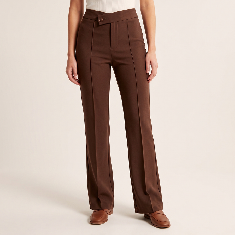 Women's Tailored Flare Trousers in Brown, front view