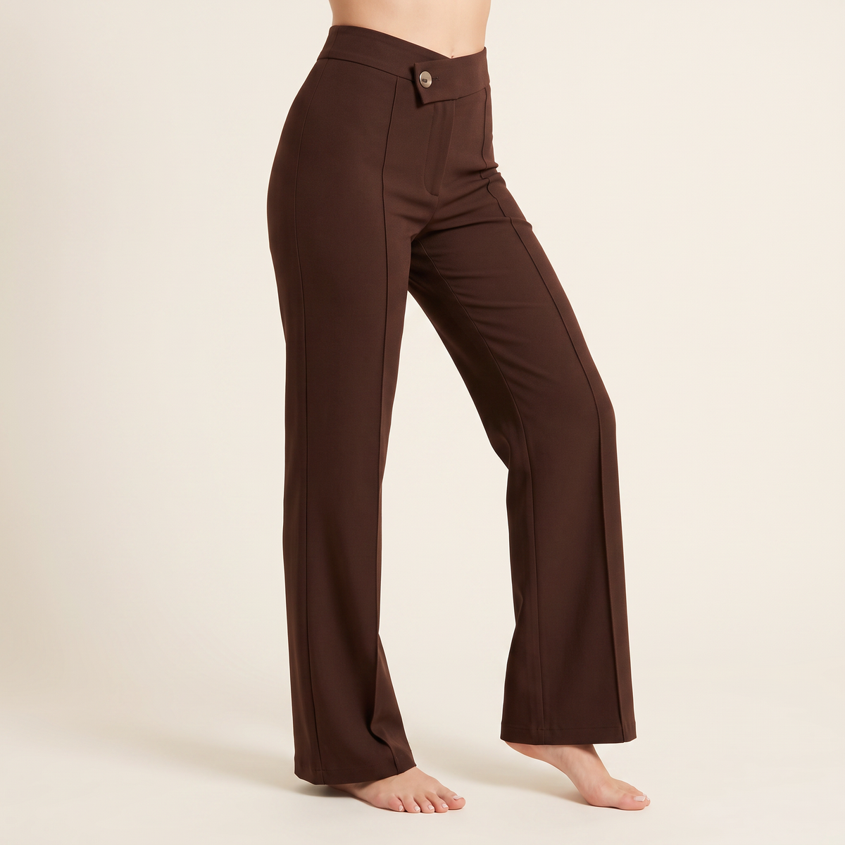 Women's Tailored Flare Trousers in Brown, 3/4 angle
