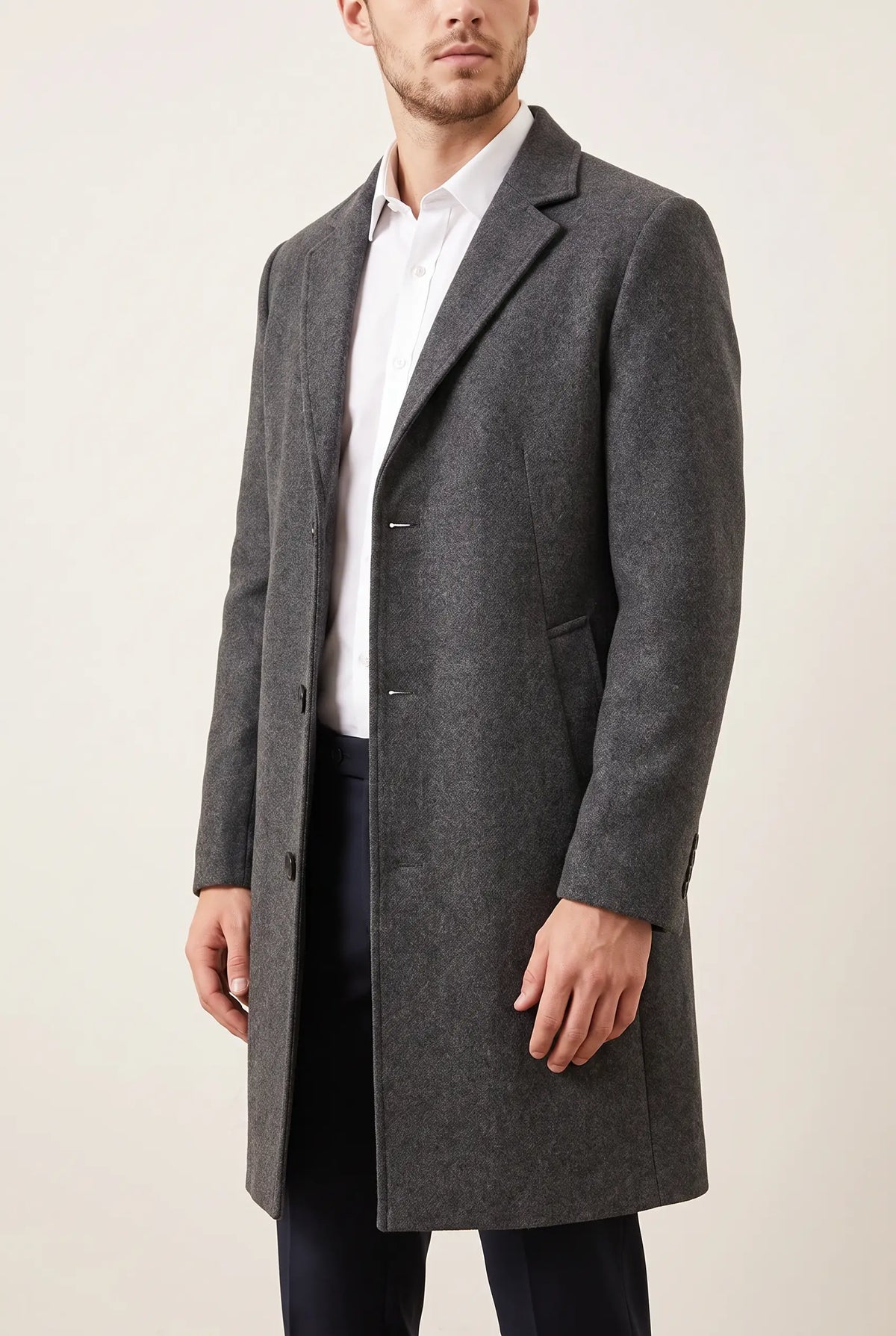 Men's Single-Breasted Long Overcoat