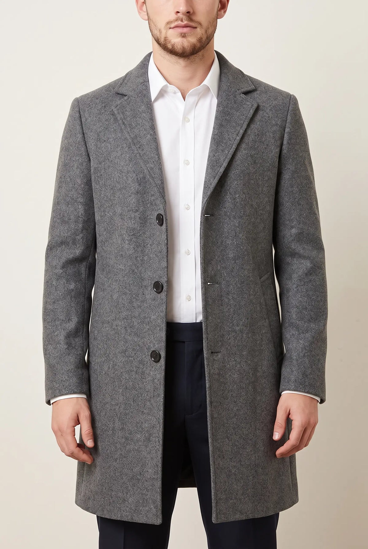 Men's Single-Breasted Long Overcoat