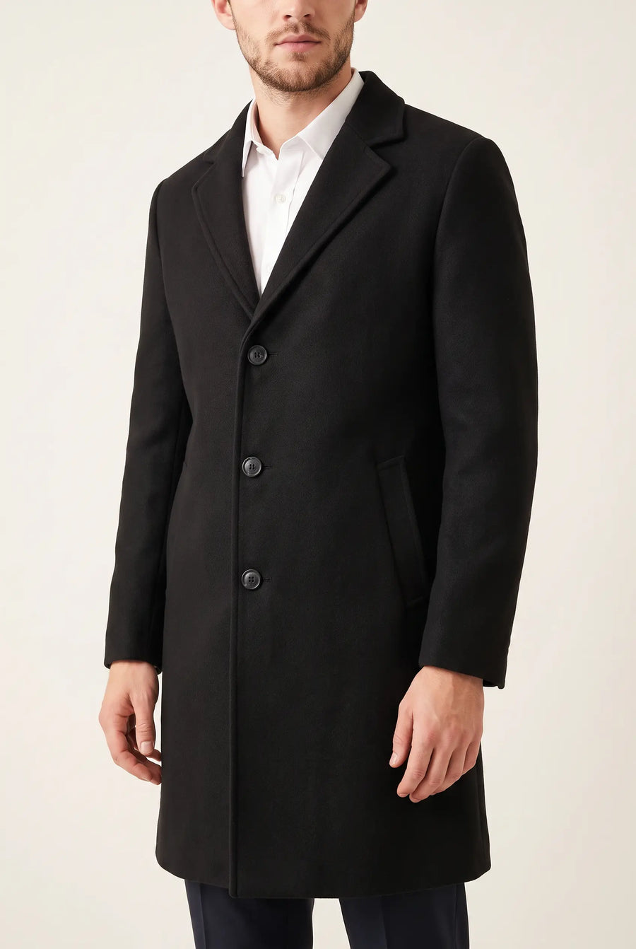Men's Single-Breasted Long Overcoat
