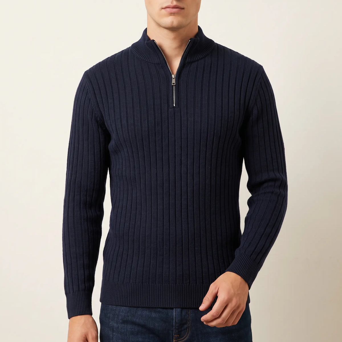 Men's Ribbed Knit Quarter-Zip Sweater