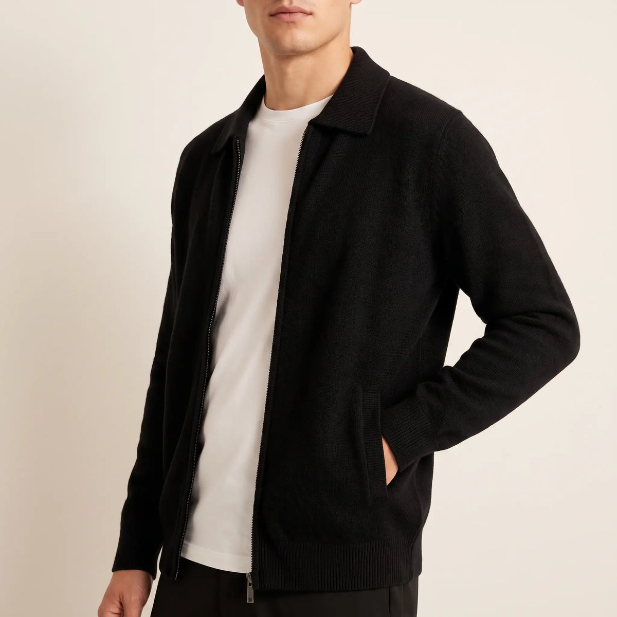 Men's Collared Zip-Up Knit Jacket