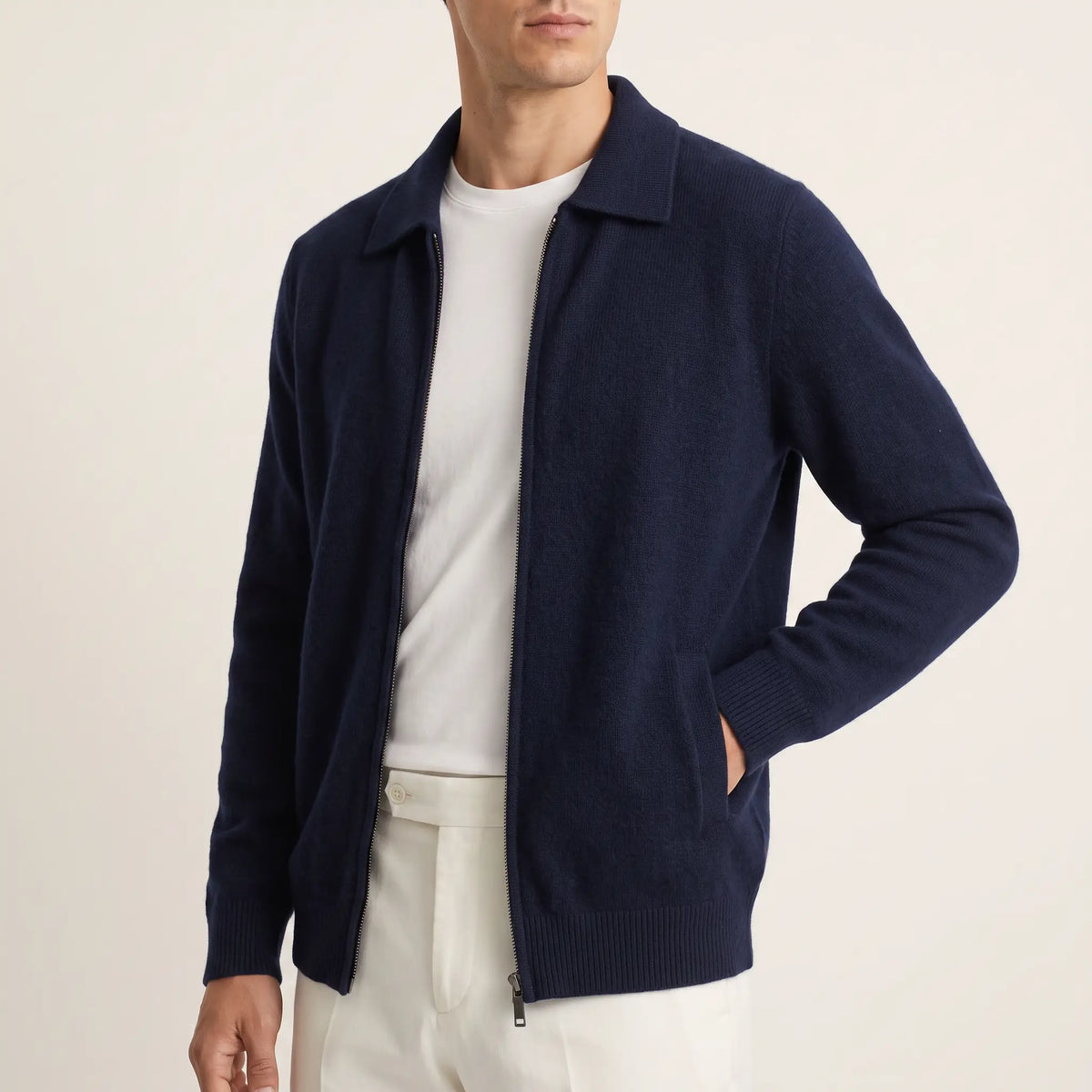 Men's Collared Zip-Up Knit Jacket