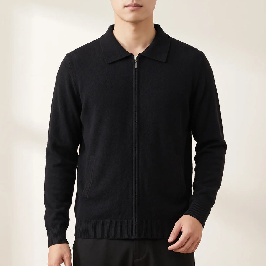 Men's Collared Zip-Up Knit Jacket