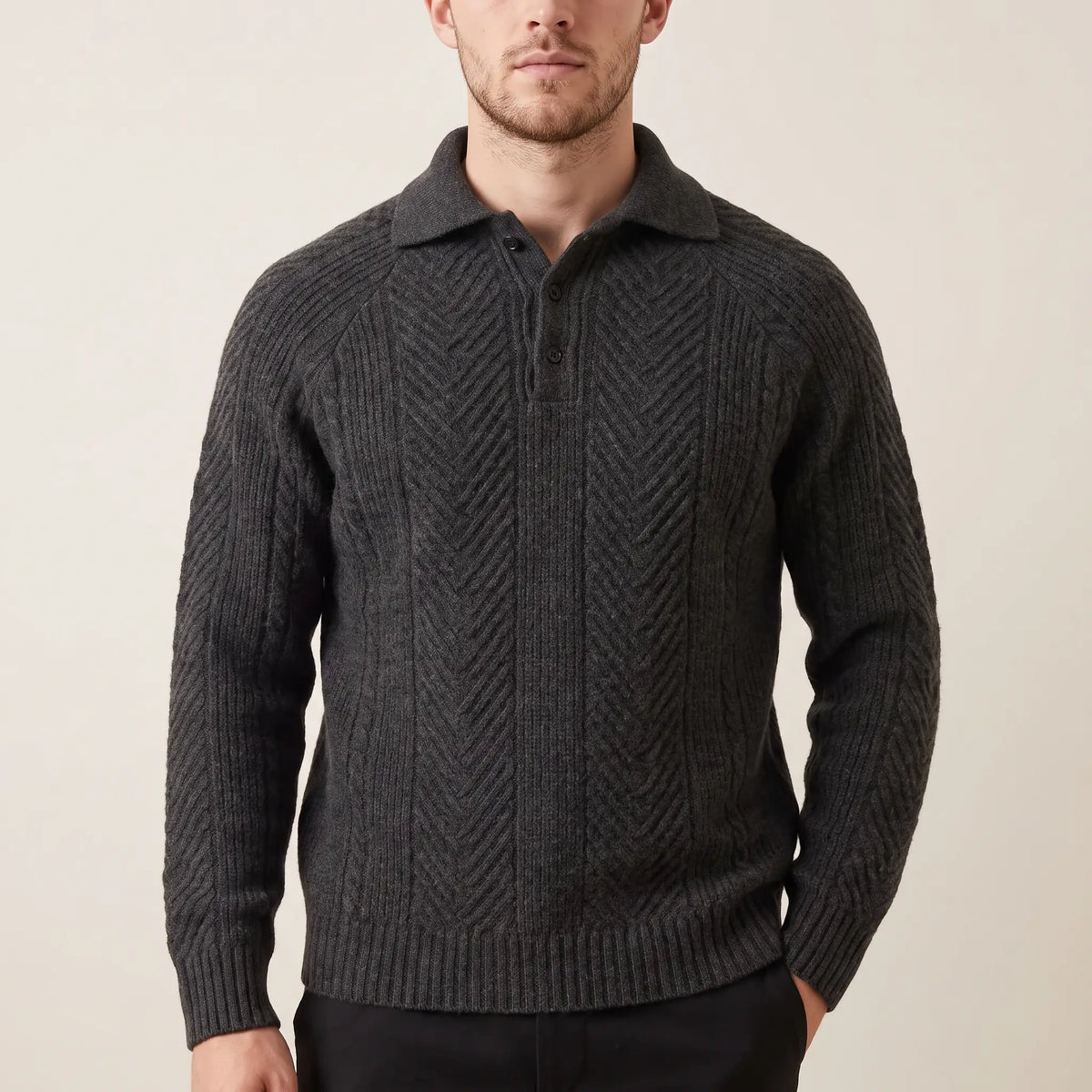 Men's Textured Knit Polo Sweater